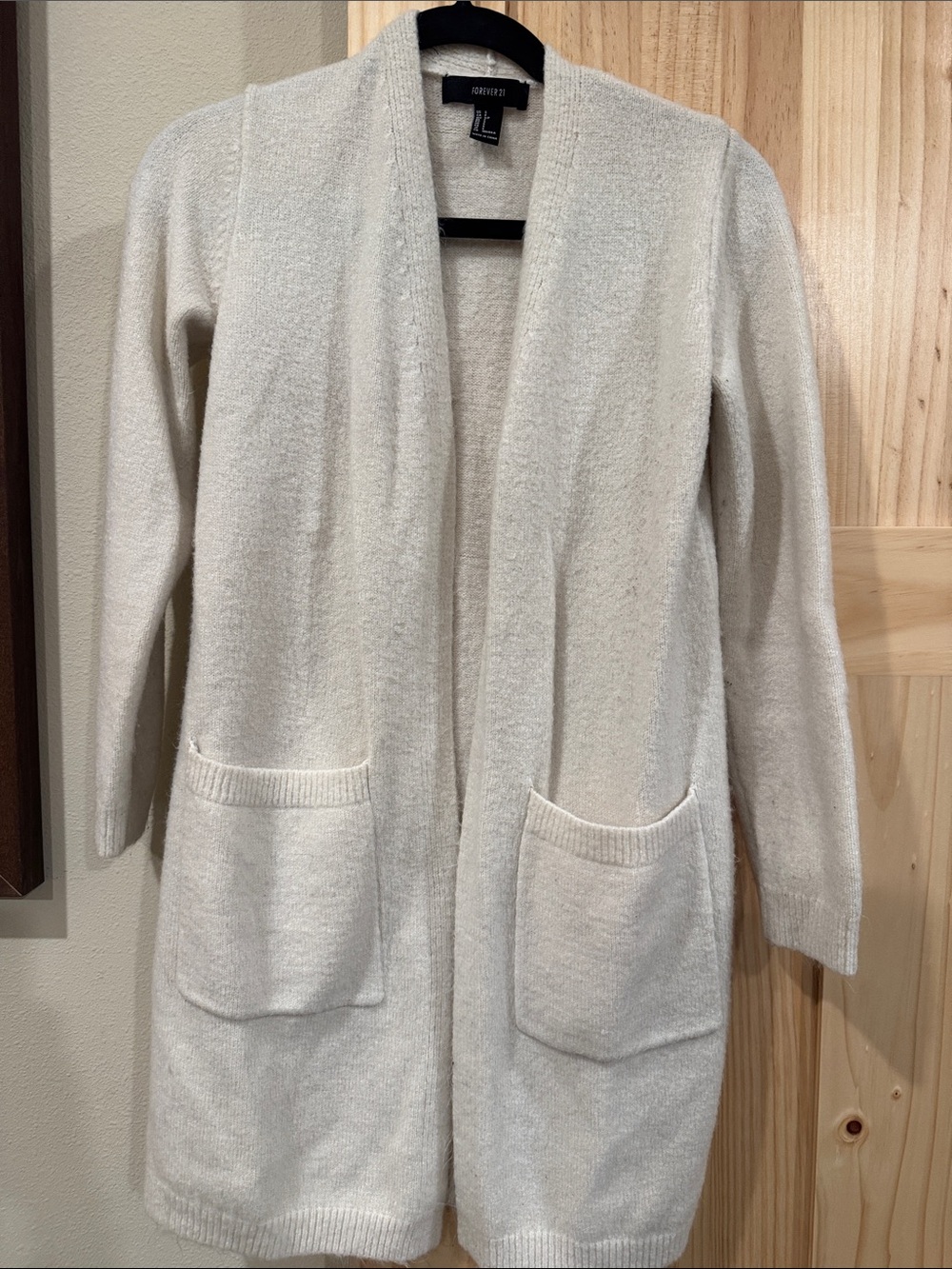 Forever 21 Cream Open-Front Pocket Cardigan